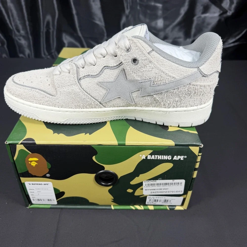 A Bathing Ape BAPE SK8 Sta Gray Hairy Suede Sneakers 1K80191312 Mens Size 9